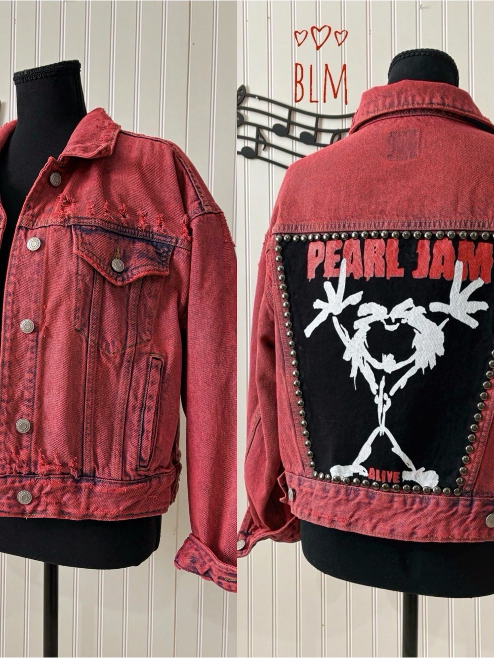 ✨Pearl Jam custom acid wash Jean jacket
